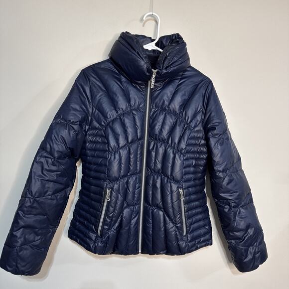 Guess Womens Jacket Quilted Puffer Insulated Zip Front Mock Collar Navy Blue M - Picture 7 of 16